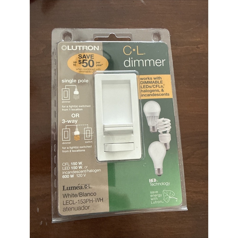 New Sealed Lutron LECL-153PH-WH 120V Dimmer Switch